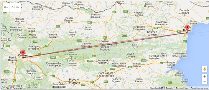 Измерване на разстояние по въздух в километри по права линия
